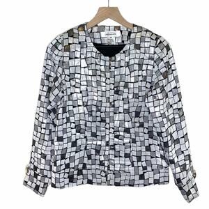 Misook Women’s Geometric Zip Front Blazer Size XS Contemporary Metallic